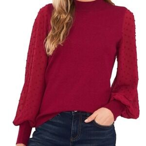CeCe Burgundy Puff-Sleeve Cowl & Turtleneck Sweater